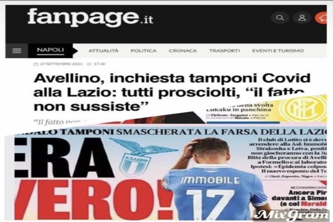 Lazio, chiuso il caso tamponi Covid, Immobile attacca la Gazzetta